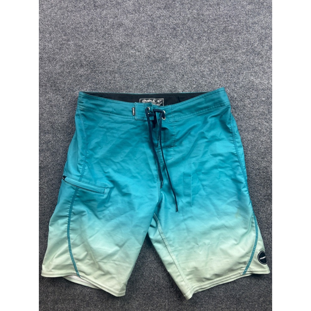 O'Neill Board Shorts Mens 30 Teal Ombre Hyperfreak Surf Trunks Zip Pocket